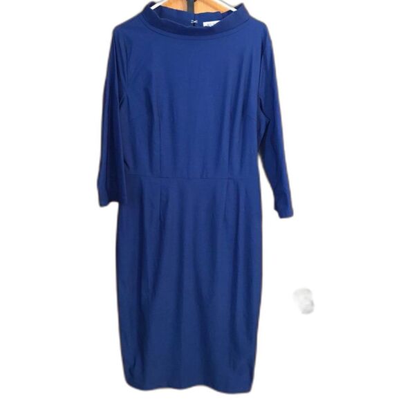 NWT Muxxn Modest Midi Dress Women 2XL High Neck Royal Blue Fitted Belt Minimal - Picture 1 of 14